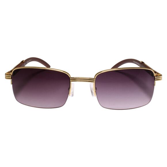 Classy Semi Rimless Gold Rectangle Sunglasses - Picture 3 of 4
